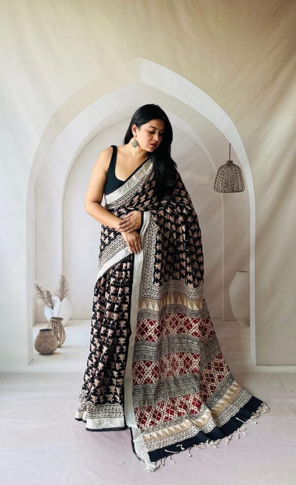 Hand Block Printed Linen Saree