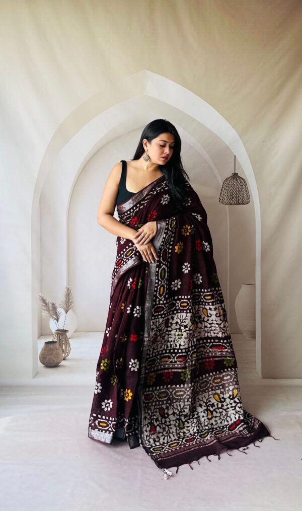 Hand Block Printed Linen Saree