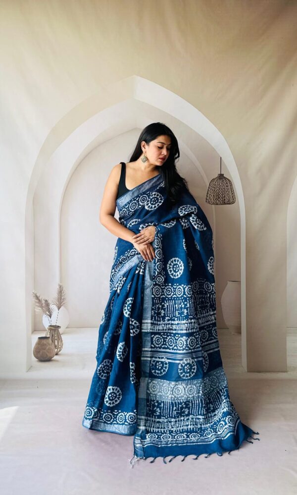 Hand Block Printed Linen Saree