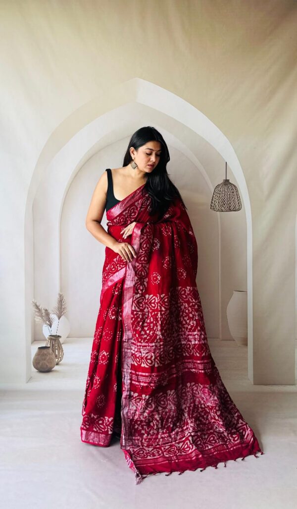 Hand Block Printed Linen Saree