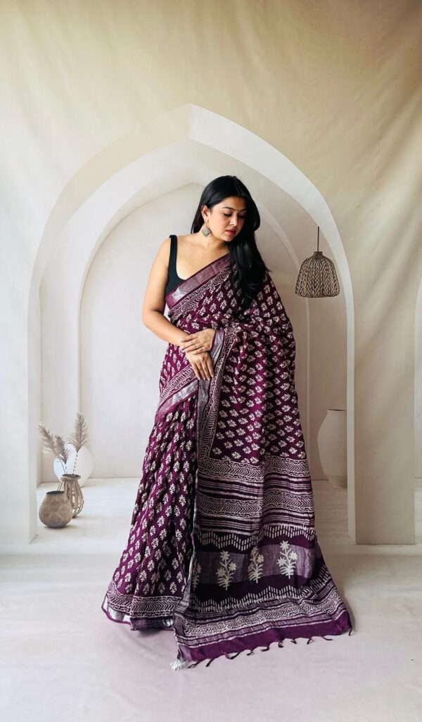 Hand Block Printed Linen Saree