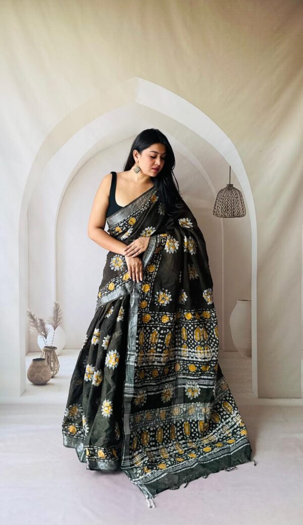Hand Block Printed Linen Saree