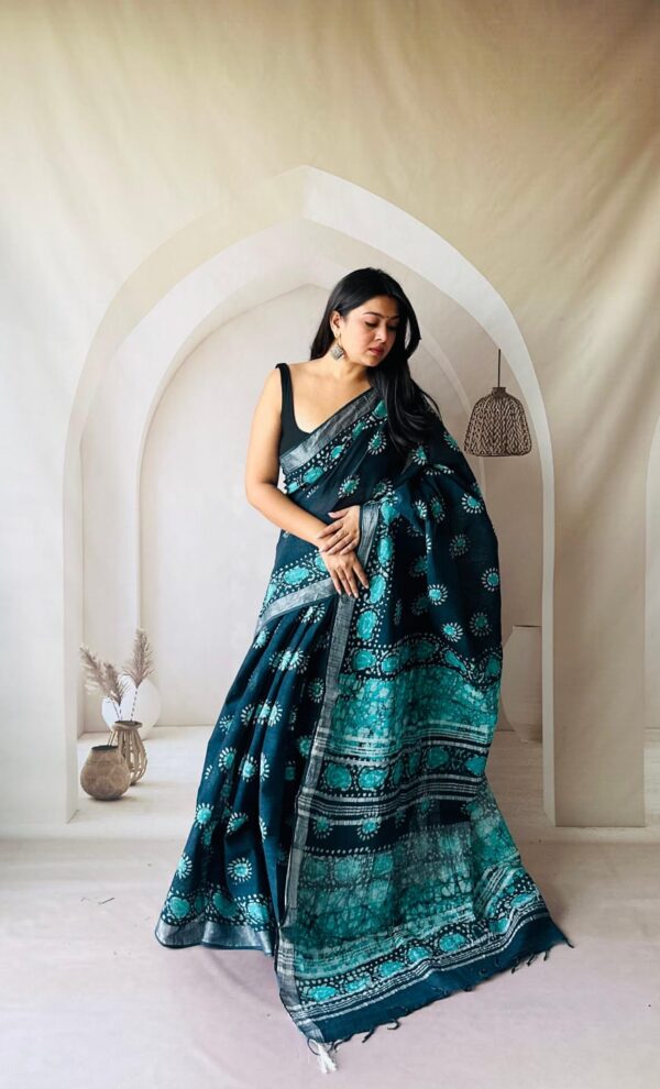 Hand Block Printed Linen Saree