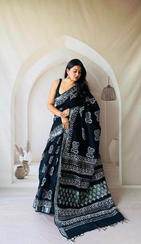 Hand Block Printed Linen Saree