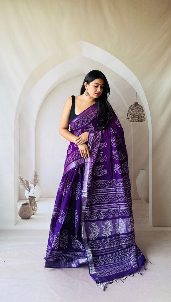 Hand Block Printed Linen Saree