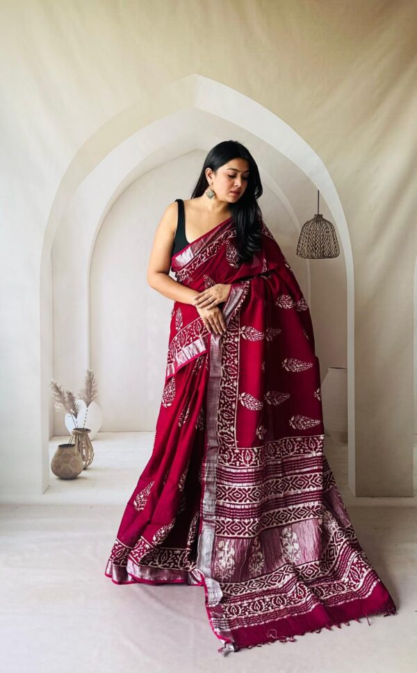 Hand Block Printed Linen Saree