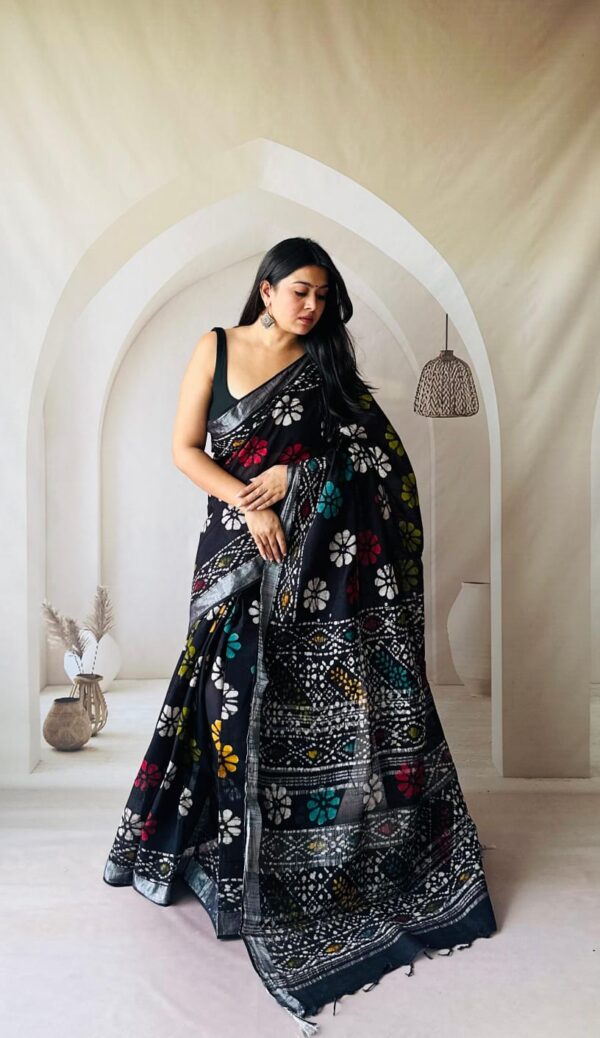 Hand Block Printed Linen Saree