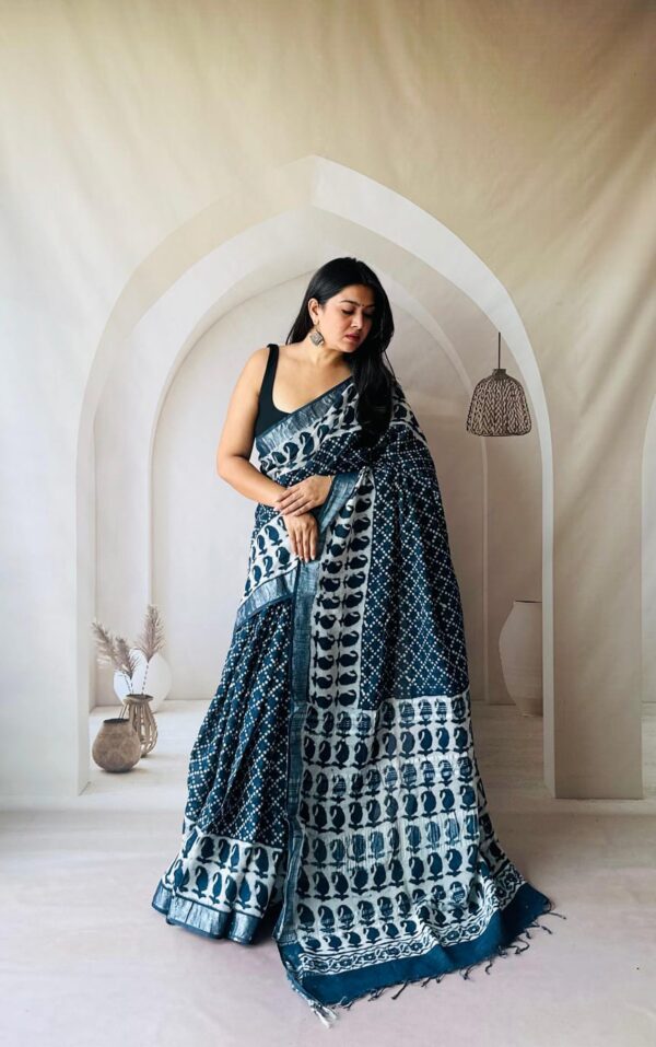 Hand Block Printed Linen Saree (Copy)